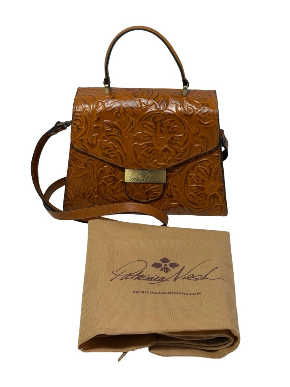 Patricia Nash Tooled Leather Satchel Purse Casotta Medium Top Handle With Strap